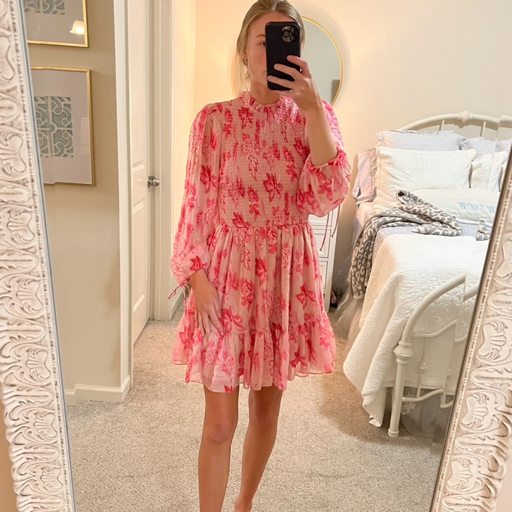 Long sleeve pink floral dress